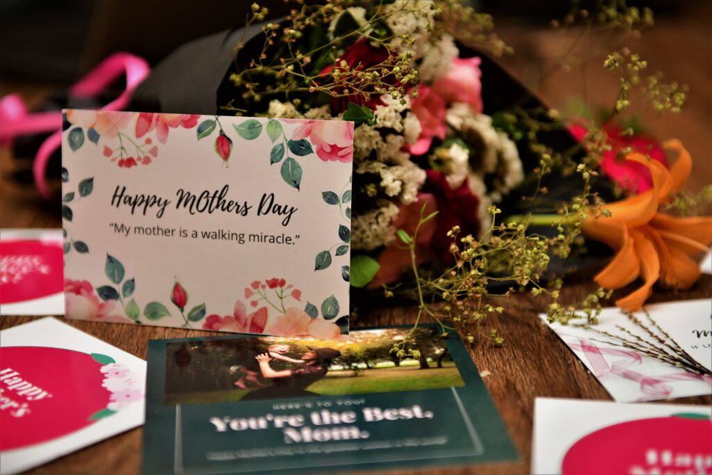 mother's day card surrounded by flowers
